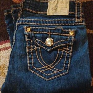 L.A. idol Dark Blue Bootcut Jeans with Embroidered Pocket